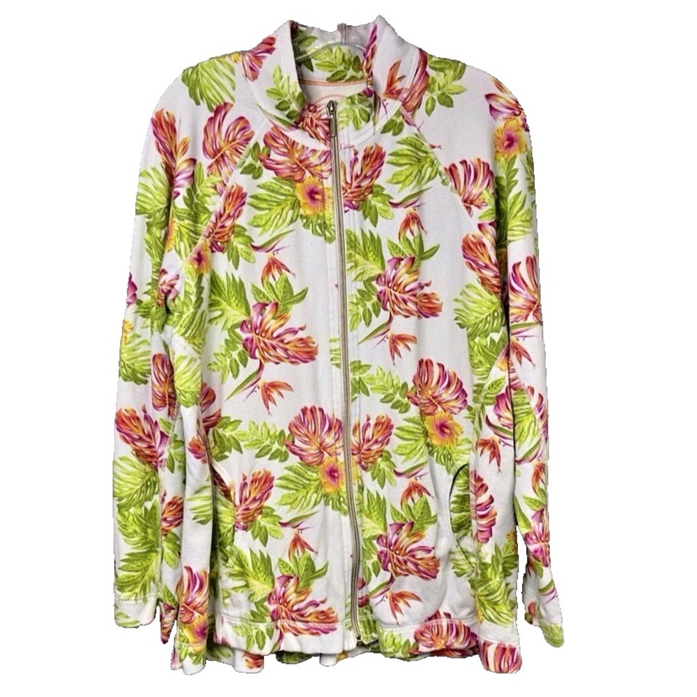 Tommy Bahama XL Woman's Jacket Zip Floral Sporty Golf Tennis Cotton